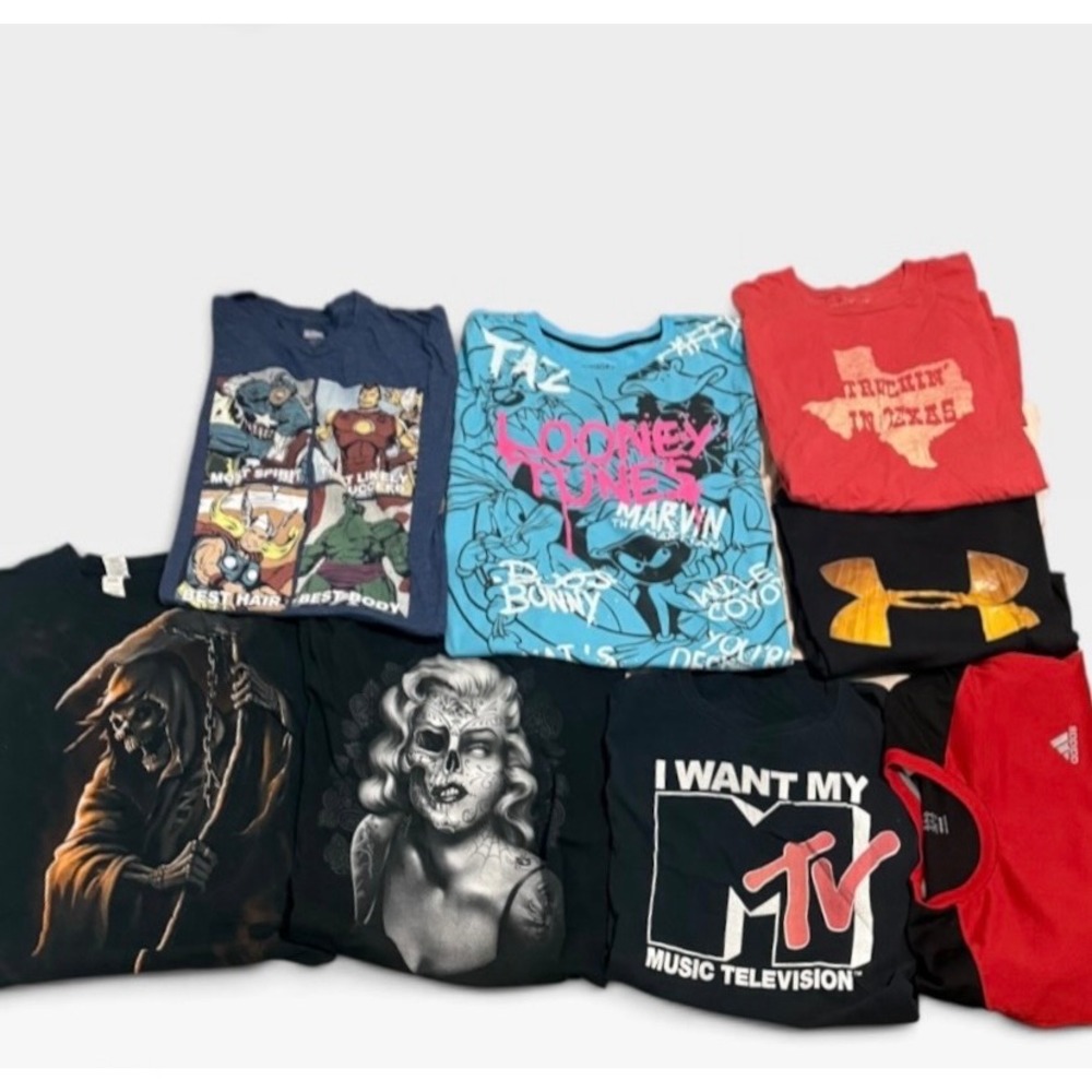 Graphic T-Shirt Lot Men 2XL Marvel Looney Tunes MTV Adidas Under Armour